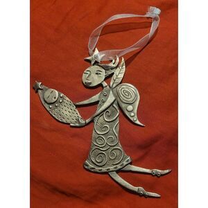 LEANDRA DRUMM American Designer Sgnd Art Pewter Ornament Baby & Fairy / Angel